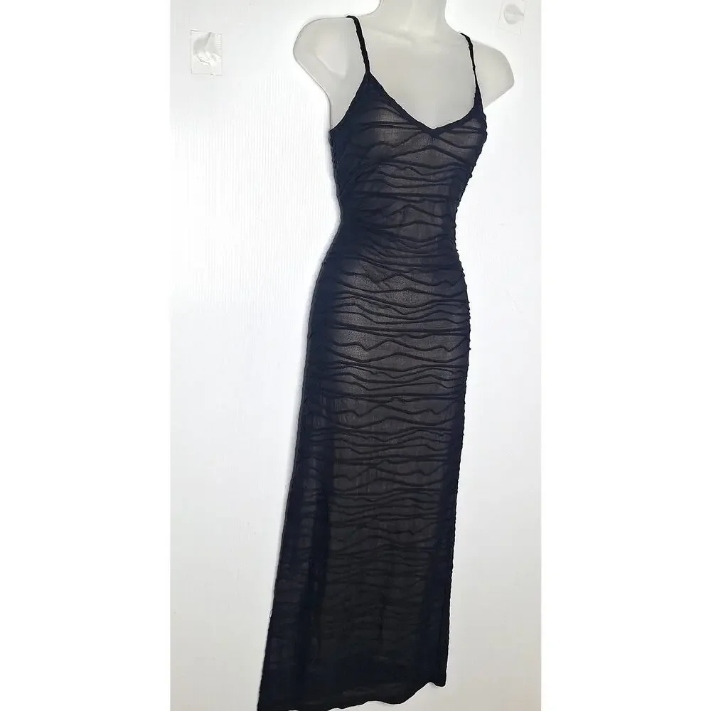 VTG 90s Y2K Bebe Moda Tank Slip Dress Maxi Sheer Overlay S Prom Bombshell HOCO